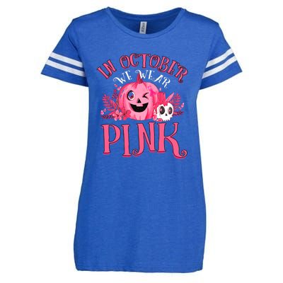 Halloween Breast Cancer In October We Wear Pink Pumpkin Enza Ladies Jersey Football T-Shirt