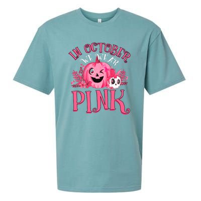 Halloween Breast Cancer In October We Wear Pink Pumpkin Sueded Cloud Jersey T-Shirt