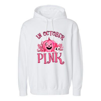 Halloween Breast Cancer In October We Wear Pink Pumpkin Garment-Dyed Fleece Hoodie