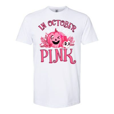 Halloween Breast Cancer In October We Wear Pink Pumpkin Softstyle CVC T-Shirt