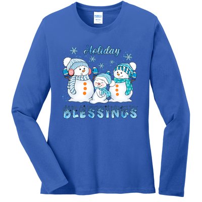 Holiday Blessings Christmas Snow Family Snowy Winter Gift Ladies Long Sleeve Shirt