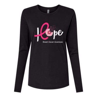 Hope Breast Cancer Pink Ribbons Sunflower October Month Womens Cotton Relaxed Long Sleeve T-Shirt