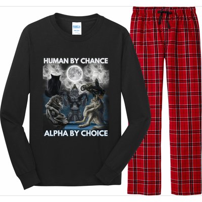 Human By Chance Alpha By Choice Wolf Vintage Long Sleeve Pajama Set