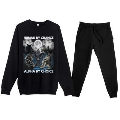 Human By Chance Alpha By Choice Wolf Vintage Premium Crewneck Sweatsuit Set