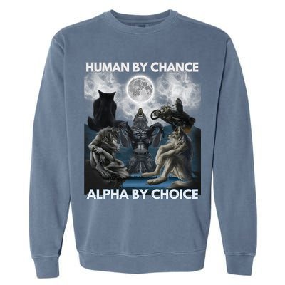 Human By Chance Alpha By Choice Wolf Vintage Garment-Dyed Sweatshirt