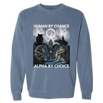 Human By Chance Alpha By Choice Wolf Vintage Garment-Dyed Sweatshirt