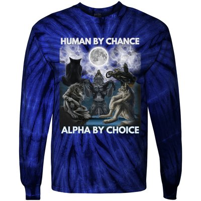 Human By Chance Alpha By Choice Wolf Vintage Tie-Dye Long Sleeve Shirt