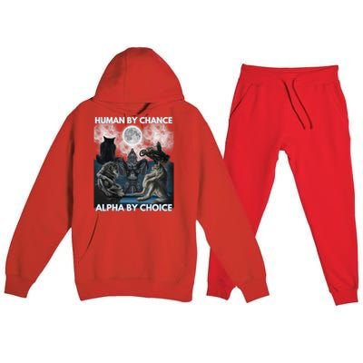 Human By Chance Alpha By Choice Wolf Vintage Premium Hooded Sweatsuit Set