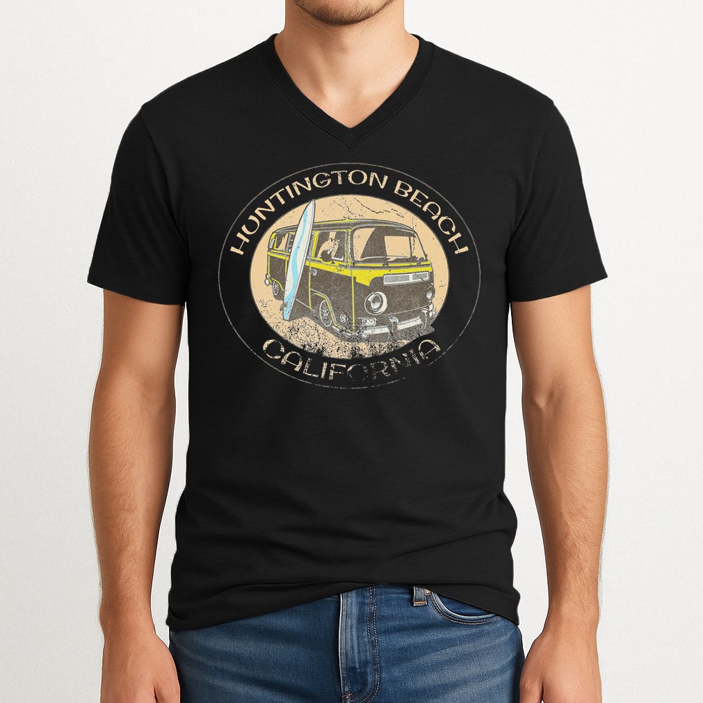 Huntington Beach California Trendy  V-Neck T-Shirt