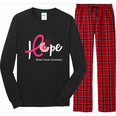 Hope Breast Cancer Pink Ribbons Sunflower October Month Long Sleeve Pajama Set