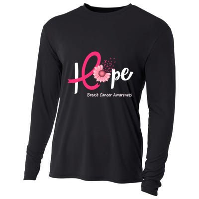 Hope Breast Cancer Pink Ribbons Sunflower October Month Cooling Performance Long Sleeve Crew