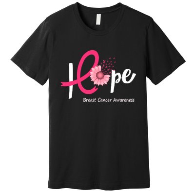 Hope Breast Cancer Pink Ribbons Sunflower October Month Premium T-Shirt