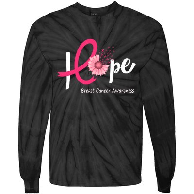 Hope Breast Cancer Pink Ribbons Sunflower October Month Tie-Dye Long Sleeve Shirt