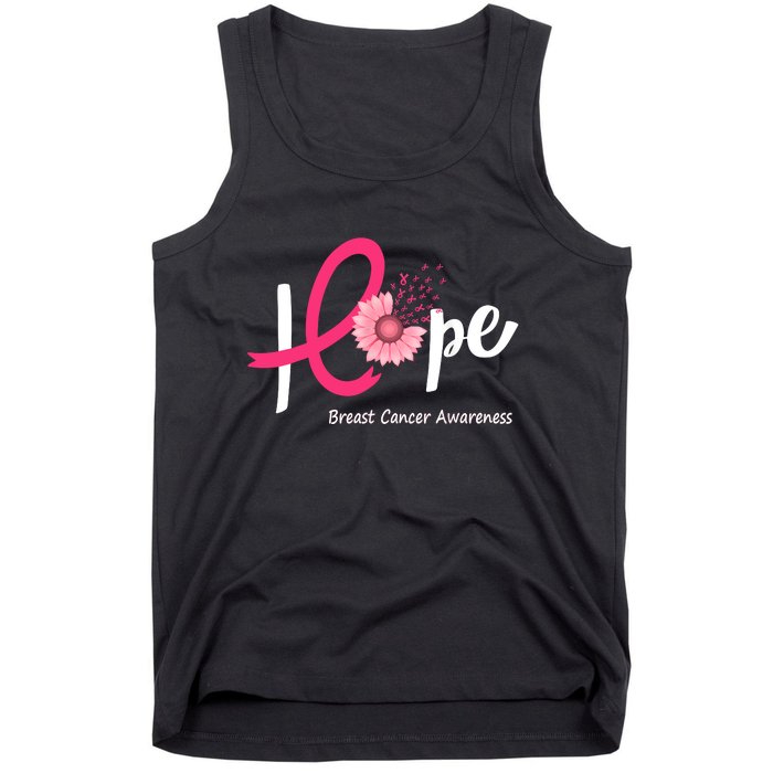 Hope Breast Cancer Pink Ribbons Sunflower October Month Tank Top