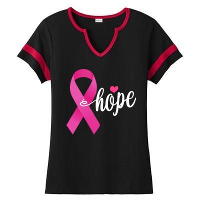 Hope Breast Cancer Awareness Ribbon Ladies Halftime Notch Neck Tee