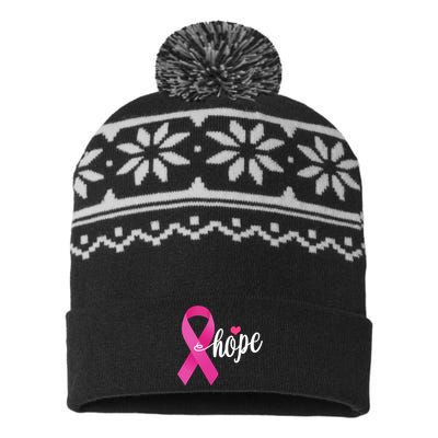 Hope Breast Cancer Awareness Ribbon USA-Made Snowflake Beanie