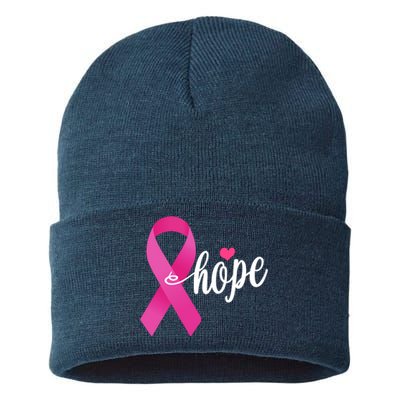 Hope Breast Cancer Awareness Ribbon Sustainable Knit Beanie