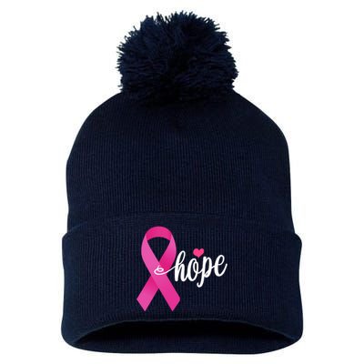 Hope Breast Cancer Awareness Ribbon Pom Pom 12in Knit Beanie