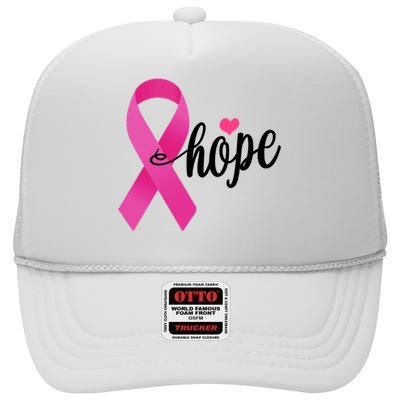 Hope Breast Cancer Awareness Ribbon High Crown Mesh Back Trucker Hat