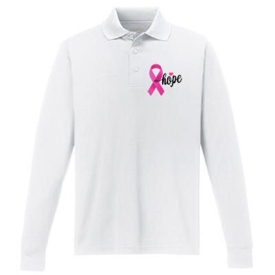 Hope Breast Cancer Awareness Ribbon Performance Long Sleeve Polo