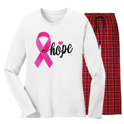 Hope Breast Cancer Awareness Ribbon Women's Long Sleeve Flannel Pajama Set 