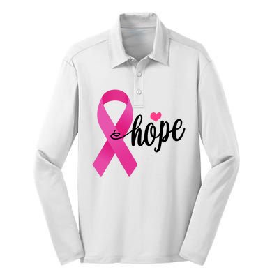 Hope Breast Cancer Awareness Ribbon Silk Touch Performance Long Sleeve Polo