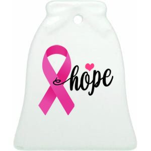 Hope Breast Cancer Awareness Ribbon Ceramic Bell Ornament