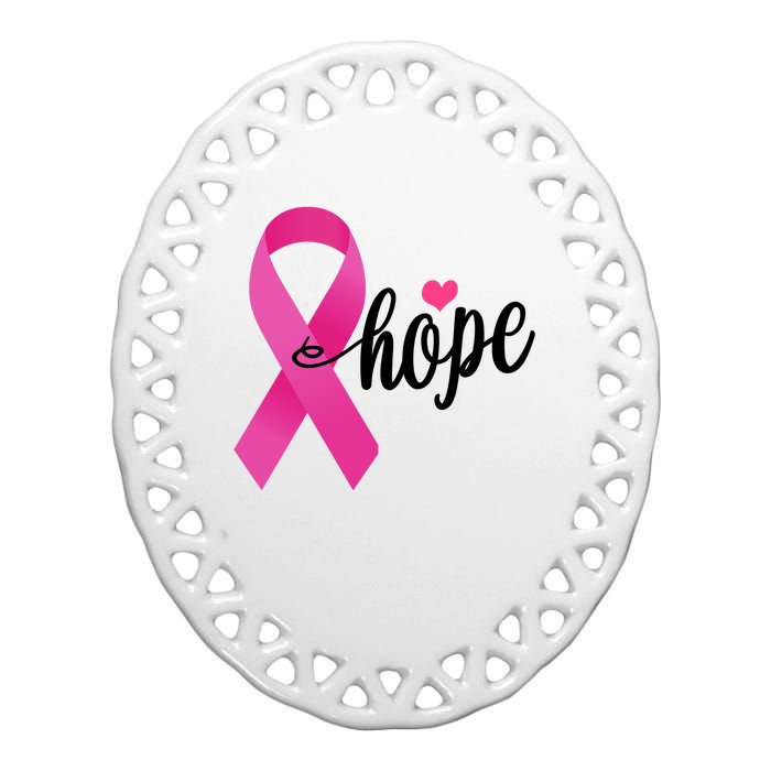 Hope Breast Cancer Awareness Ribbon Ceramic Oval Ornament