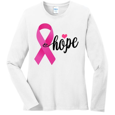 Hope Breast Cancer Awareness Ribbon Ladies Long Sleeve Shirt