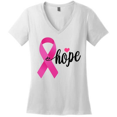 Hope Breast Cancer Awareness Ribbon Women's V-Neck T-Shirt