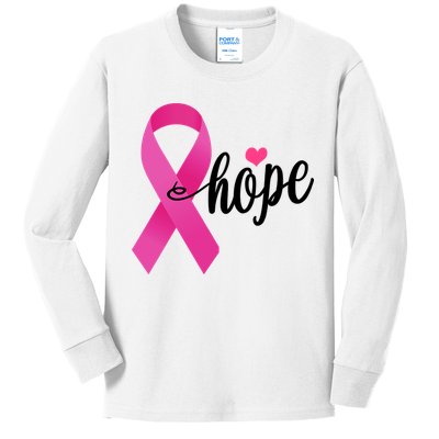 Hope Breast Cancer Awareness Ribbon Kids Long Sleeve Shirt