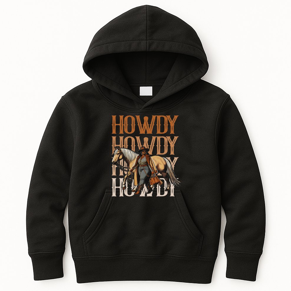 Howdy Black Cowgirl Country Western Rodeo Melanin Texas Kids Hoodie
