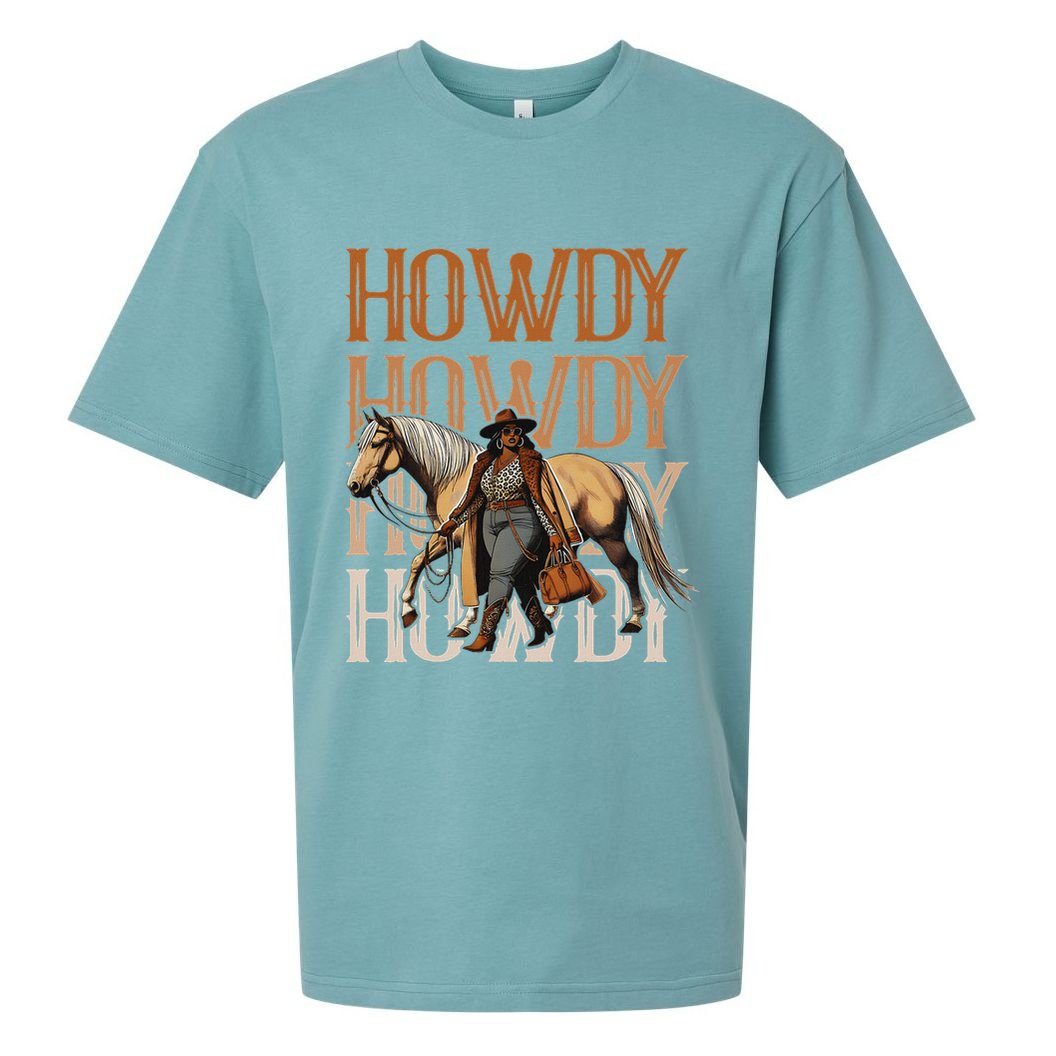 Howdy Black Cowgirl Country Western Rodeo Melanin Texas Sueded Cloud Jersey T-Shirt