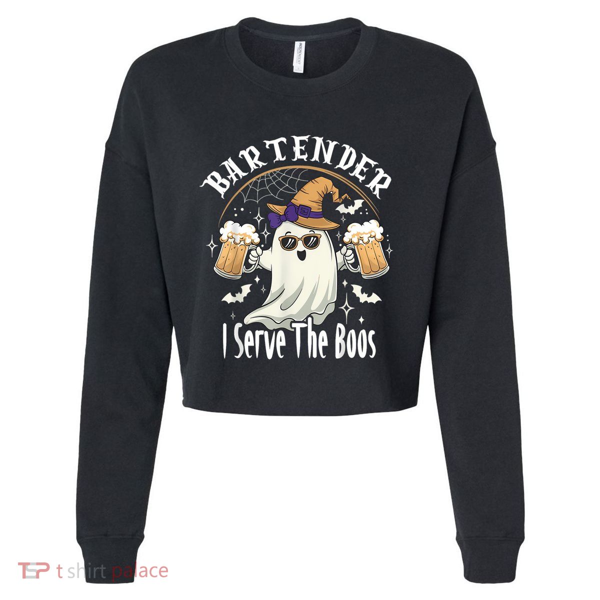 Halloween Bartender Costume I Serve The Boos Cropped Pullover Crew