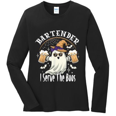 Halloween Bartender Costume I Serve The Boos Ladies Long Sleeve Shirt