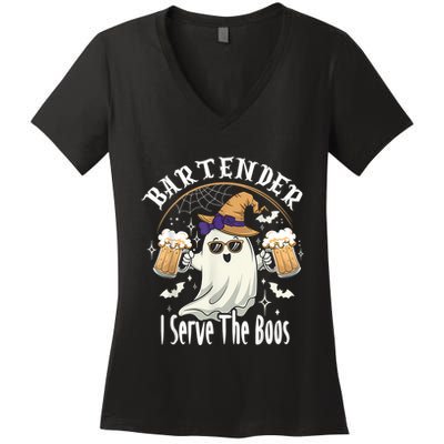 Halloween Bartender Costume I Serve The Boos Women's V-Neck T-Shirt