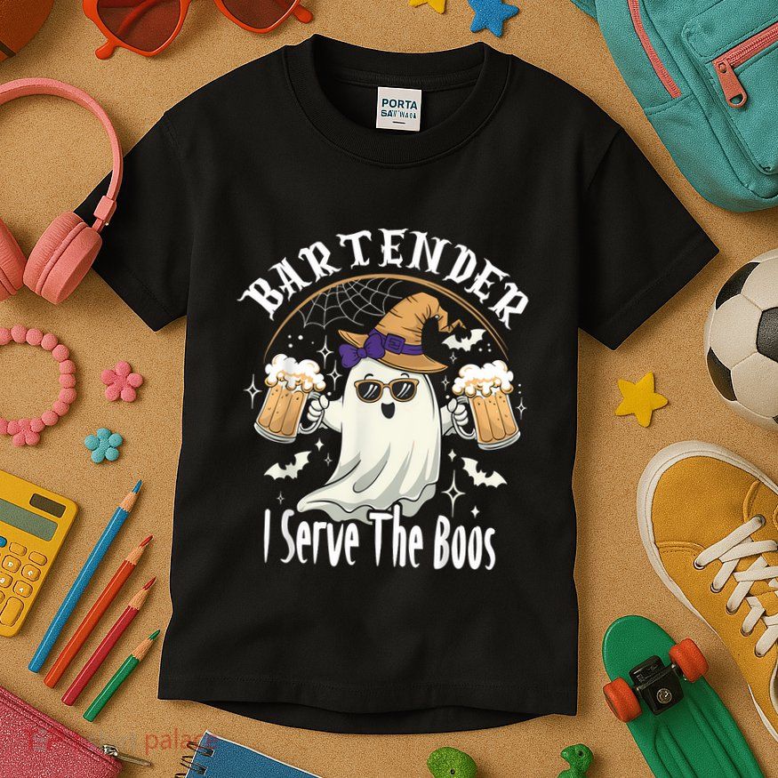 Halloween Bartender Costume I Serve The Boos Kids T-Shirt