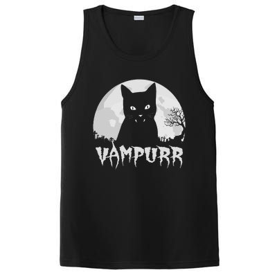 Halloween Black Cat Vampire With Full Moon Vampurr Pun PosiCharge Competitor Tank