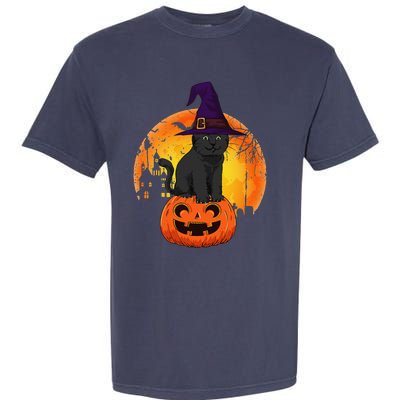 Halloween Black Cat Witch Pumpkin Halloween Garment-Dyed Heavyweight T-Shirt