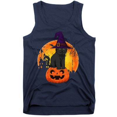 Halloween Black Cat Witch Pumpkin Halloween Tank Top