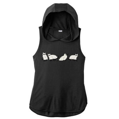 Halloween Black Cat, Ghost, Spooky Season Ladies PosiCharge Tri-Blend Wicking Draft Hoodie Tank