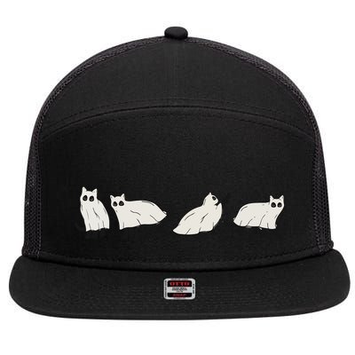 Halloween Black Cat, Ghost, Spooky Season 7 Panel Mesh Trucker Snapback Hat