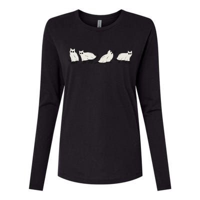 Halloween Black Cat, Ghost, Spooky Season Womens Cotton Relaxed Long Sleeve T-Shirt