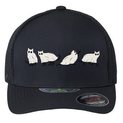 Halloween Black Cat, Ghost, Spooky Season Flexfit Unipanel Trucker Cap