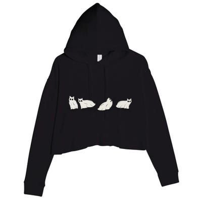 Halloween Black Cat, Ghost, Spooky Season Crop Fleece Hoodie