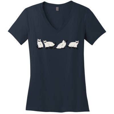 Halloween Black Cat, Ghost, Spooky Season Women's V-Neck T-Shirt