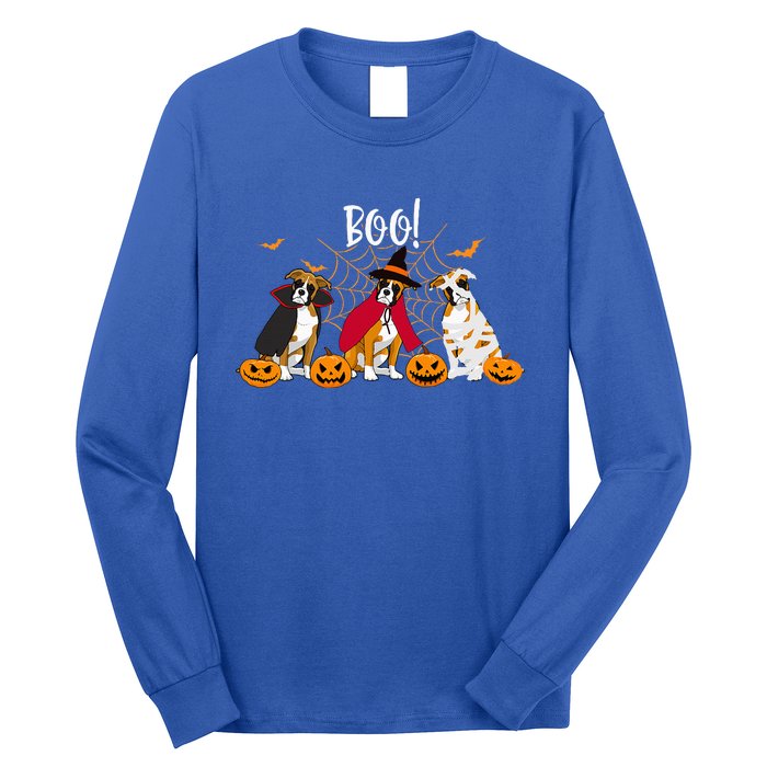 Halloween Boxer Dog Boo With Pumpkin Funny Gifts Long Sleeve Shirt