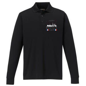 Happy Bastille Day France Paris French Flag Fireworks Performance Long Sleeve Polo