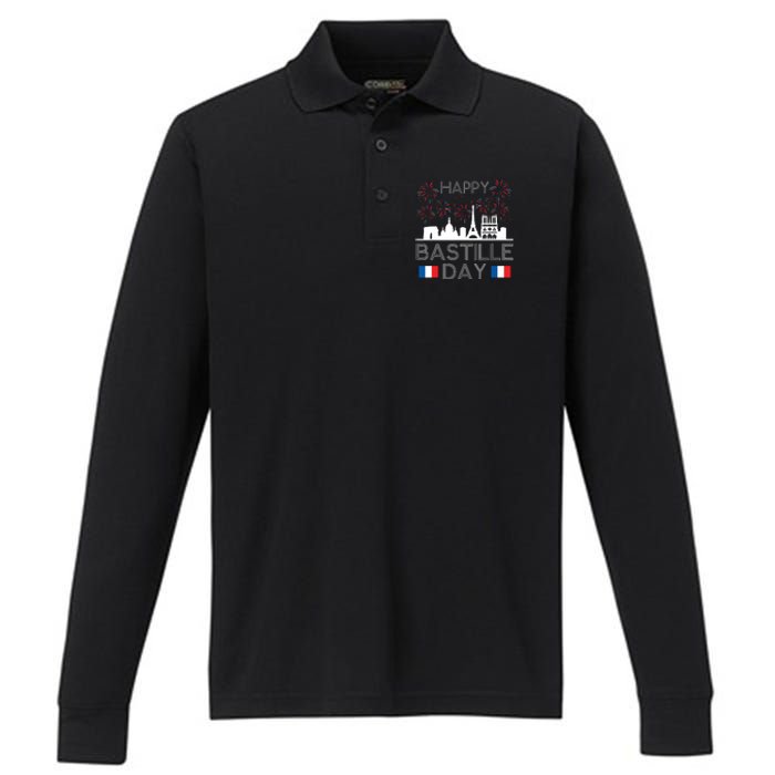 Happy Bastille Day France Paris French Flag Fireworks Performance Long Sleeve Polo