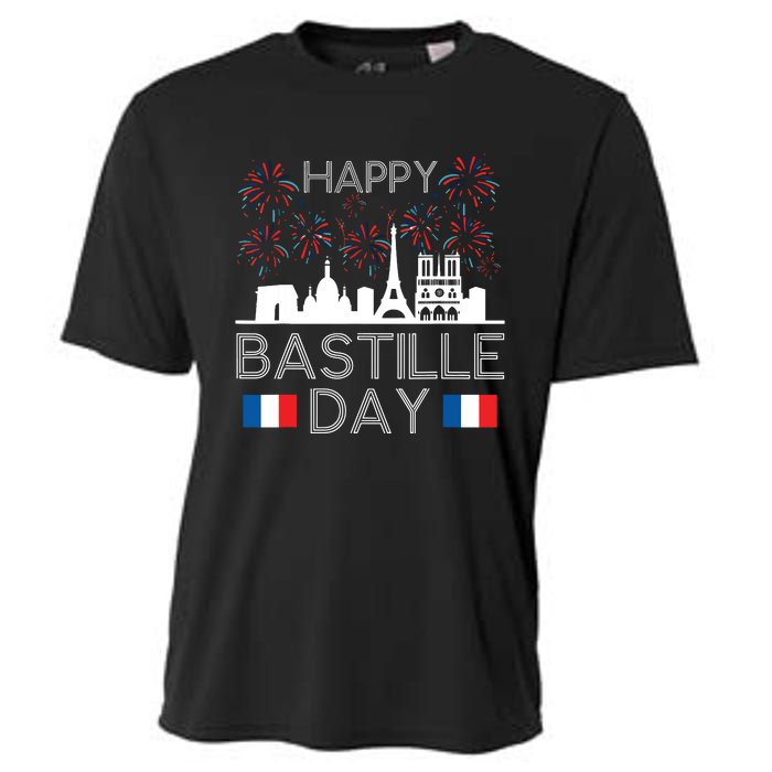 Happy Bastille Day France Paris French Flag Fireworks Cooling Performance Crew T-Shirt